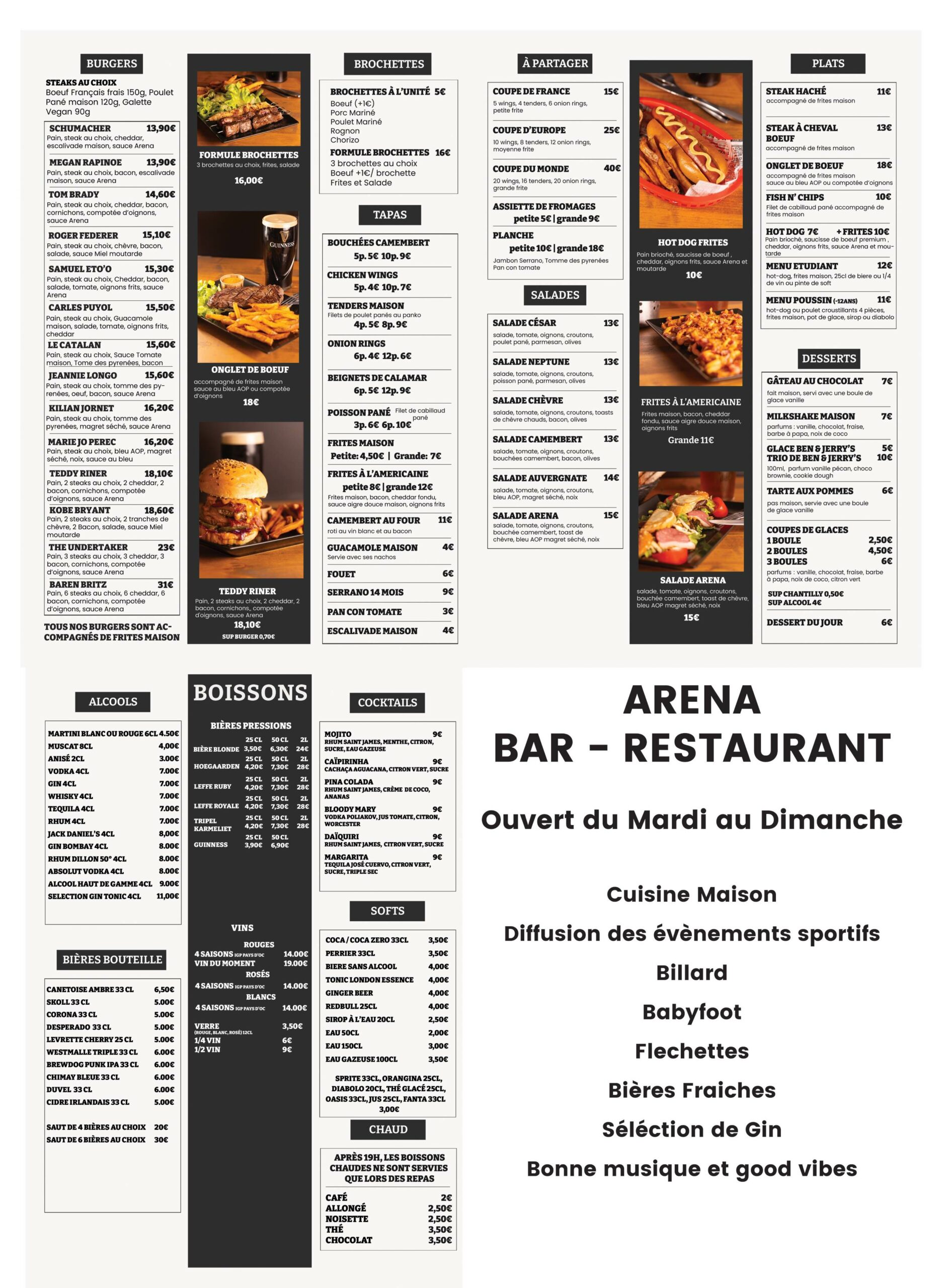 carte complete arena bar